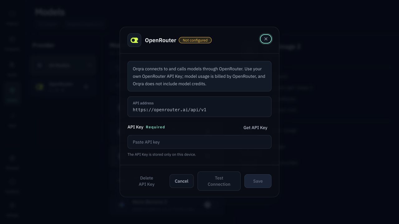 Введите API Key OpenRouter в настройках провайдера.